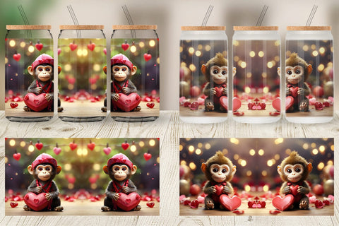 Glass Can Wrap Valentine Monkey Sublimation artnoy 