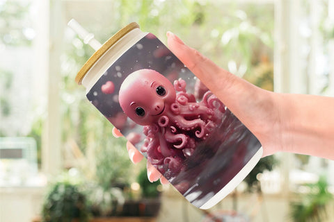 Glass Can Wrap Valentine Octopus Sublimation artnoy 