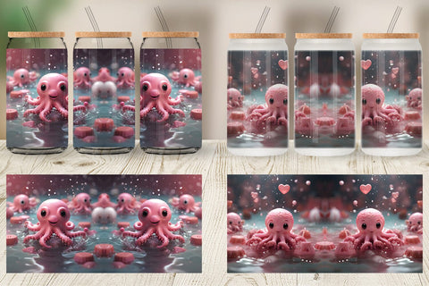 Glass Can Wrap Valentine Octopus Sublimation artnoy 