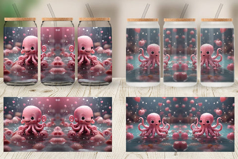 Glass Can Wrap Valentine Octopus Sublimation artnoy 