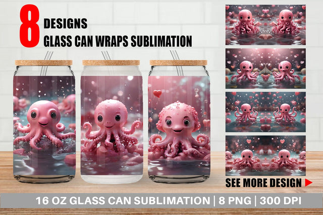 Glass Can Wrap Valentine Octopus Sublimation artnoy 