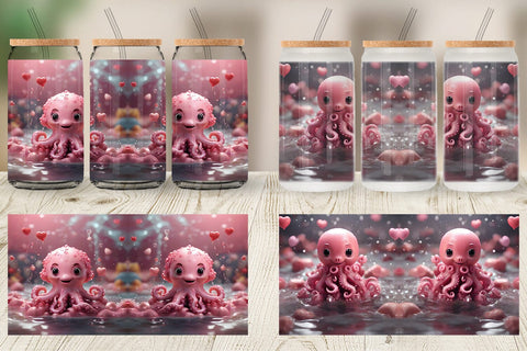 Glass Can Wrap Valentine Octopus Sublimation artnoy 