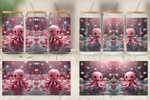 Glass Can Wrap Valentine Octopus Sublimation artnoy 