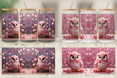 Glass Can Wrap Valentine Owl Sublimation artnoy 