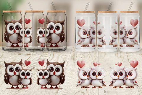 Glass Can Wrap Valentine Owl Sublimation artnoy 