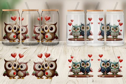 Glass Can Wrap Valentine Owl Sublimation artnoy 