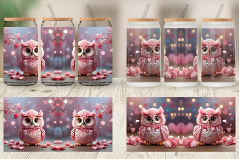 Glass Can Wrap Valentine Owl Sublimation artnoy 