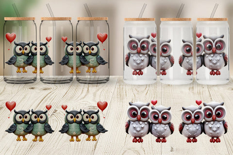 Glass Can Wrap Valentine Owl Sublimation artnoy 
