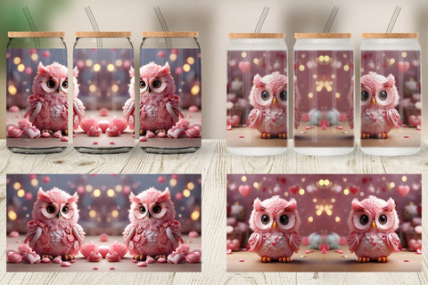 Glass Can Wrap Valentine Owl Sublimation artnoy 