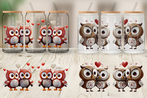 Glass Can Wrap Valentine Owl Sublimation artnoy 