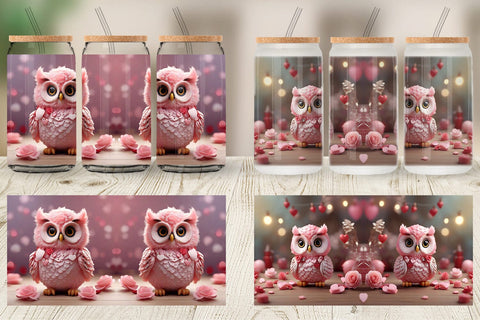 Glass Can Wrap Valentine Owl Sublimation artnoy 