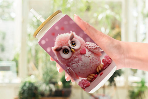 Glass Can Wrap Valentine Owl Sublimation artnoy 