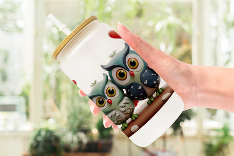 Glass Can Wrap Valentine Owl Sublimation artnoy 