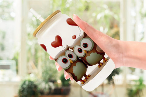 Glass Can Wrap Valentine Owl Sublimation artnoy 