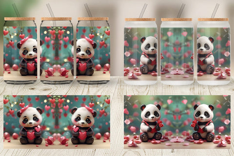 Glass Can Wrap Valentine Panda Sublimation artnoy 