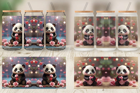 Glass Can Wrap Valentine Panda Sublimation artnoy 