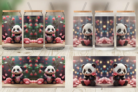 Glass Can Wrap Valentine Panda Sublimation artnoy 