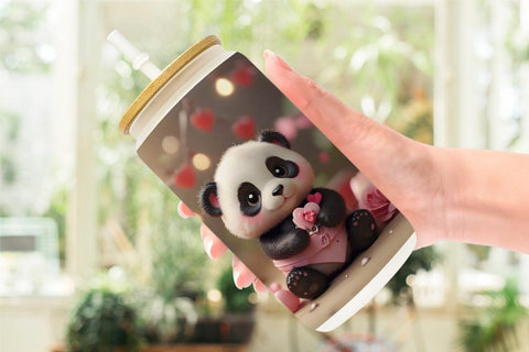 Glass Can Wrap Valentine Panda Sublimation artnoy 
