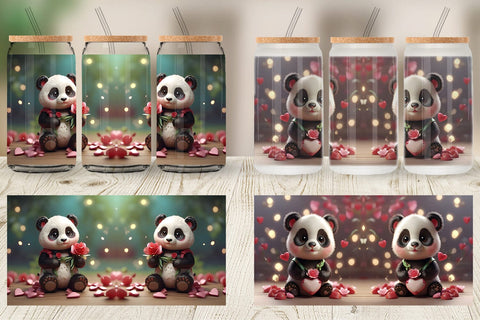 Glass Can Wrap Valentine Panda Sublimation artnoy 