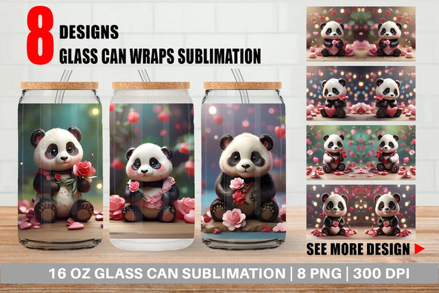 Glass Can Wrap Valentine Panda Sublimation artnoy 