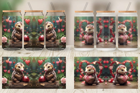 Glass Can Wrap Valentine Pangolin Sublimation artnoy 
