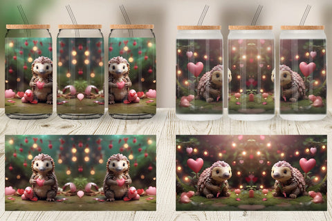 Glass Can Wrap Valentine Pangolin Sublimation artnoy 