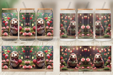 Glass Can Wrap Valentine Pangolin Sublimation artnoy 