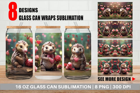 Glass Can Wrap Valentine Pangolin Sublimation artnoy 