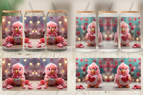 Glass Can Wrap Valentine Parrot Sublimation artnoy 