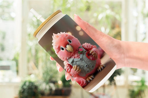 Glass Can Wrap Valentine Parrot Sublimation artnoy 