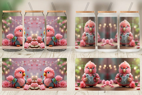 Glass Can Wrap Valentine Parrot Sublimation artnoy 