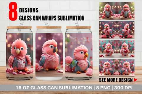 Glass Can Wrap Valentine Parrot Sublimation artnoy 