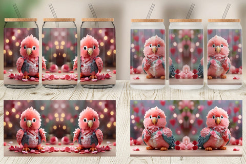 Glass Can Wrap Valentine Parrot Sublimation artnoy 