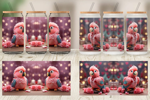 Glass Can Wrap Valentine Parrot Sublimation artnoy 