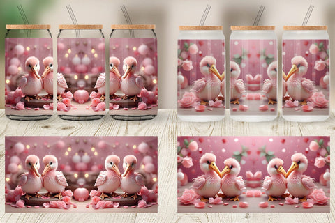 Glass Can Wrap Valentine Pelicans Sublimation artnoy 