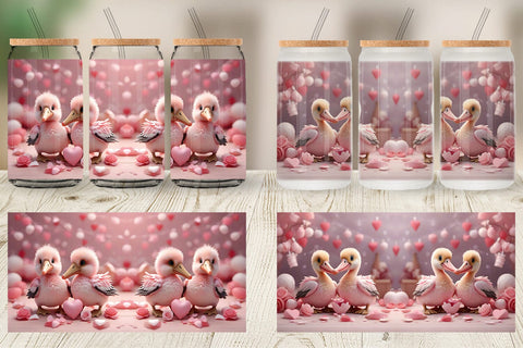 Glass Can Wrap Valentine Pelicans Sublimation artnoy 