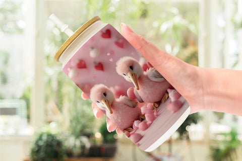 Glass Can Wrap Valentine Pelicans Sublimation artnoy 