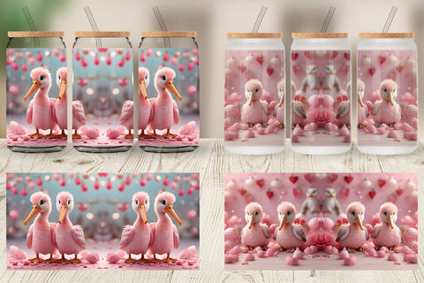 Glass Can Wrap Valentine Pelicans Sublimation artnoy 