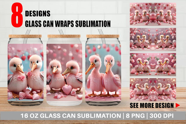 Glass Can Wrap Valentine Pelicans Sublimation artnoy 