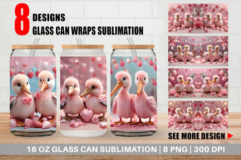 Glass Can Wrap Valentine Pelicans Sublimation artnoy 