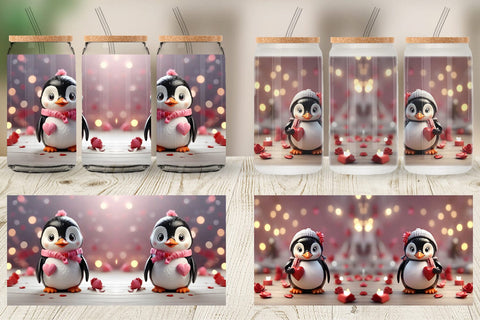 Glass Can Wrap Valentine Penguin Sublimation artnoy 
