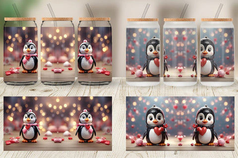 Glass Can Wrap Valentine Penguin Sublimation artnoy 