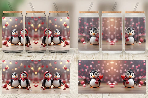 Glass Can Wrap Valentine Penguin Sublimation artnoy 