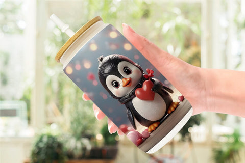 Glass Can Wrap Valentine Penguin Sublimation artnoy 