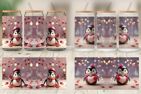 Glass Can Wrap Valentine Penguin Sublimation artnoy 