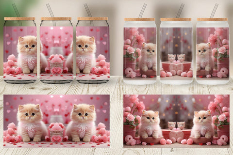 Glass Can Wrap Valentine Persian Cat Sublimation artnoy 