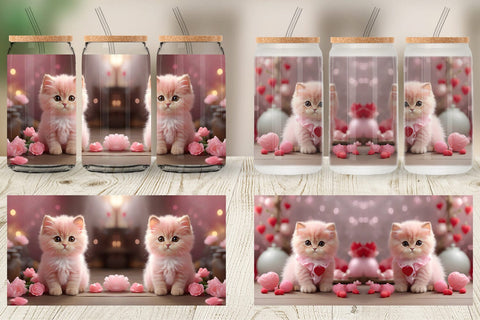 Glass Can Wrap Valentine Persian Cat Sublimation artnoy 