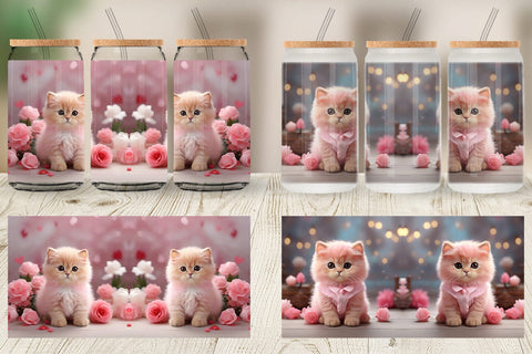 Glass Can Wrap Valentine Persian Cat Sublimation artnoy 