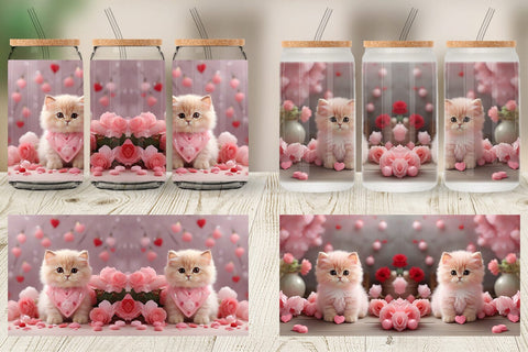 Glass Can Wrap Valentine Persian Cat Sublimation artnoy 