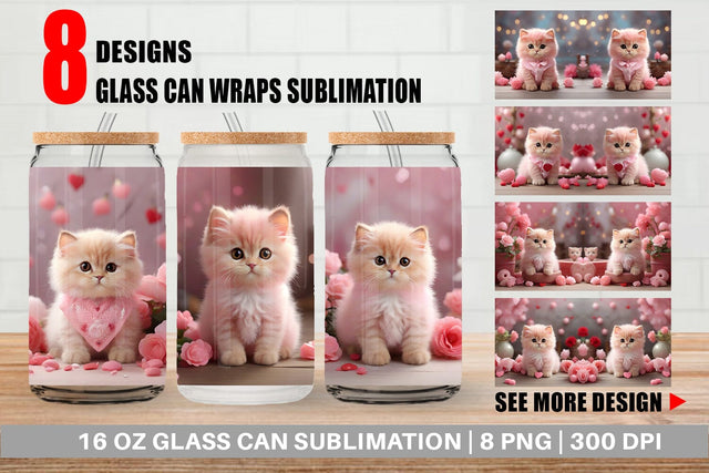 Glass Can Wrap Valentine Persian Cat Sublimation artnoy 